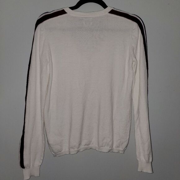 Faherty Sconset Organic Cotton Cashmere V Neck Old Money Sweater Ivory Stripe S - Picture 3 of 12